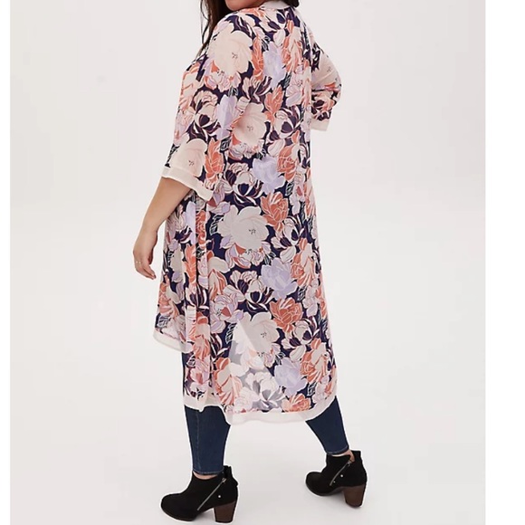 LIGHT PINK FLORAL CHIFFON HI-LO DUSTER KIMONO - Picture 3 of 4